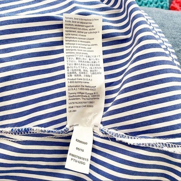Tommy Hilfiger Blue & White Striped Long Sleeve Cotton-Blend Blouse Size S - Picture 5 of 6